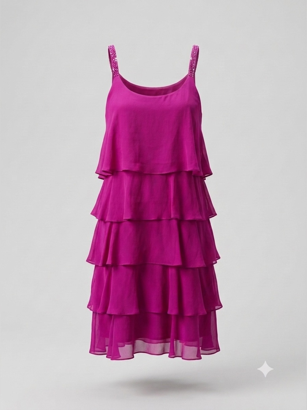NWT Women’s Silk Mini Cocktail Dress Fuchsia Pink Beaded Straps Vintage Medium